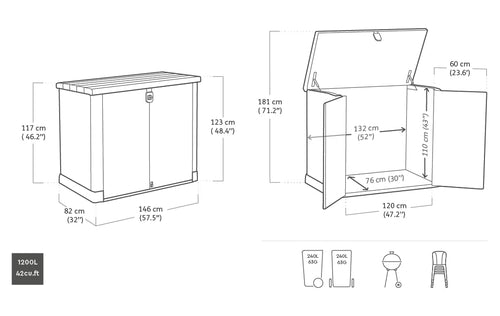 1200L Weather-Resistant Outdoor Garden Storage Shed with Piston Doors