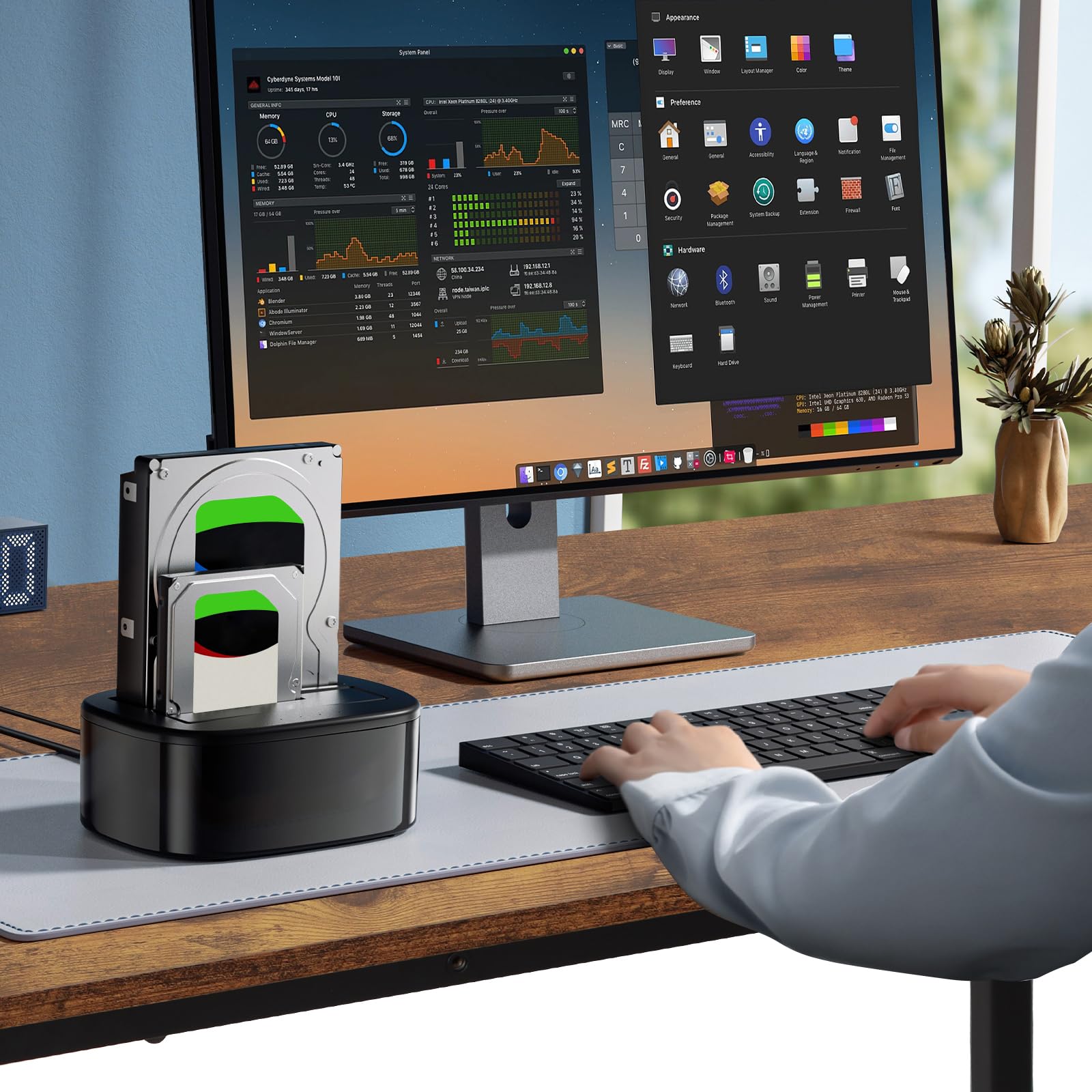 Panana Simple Computer Desk with Storage Bag and Headphone Hook, Modern Small Study Writing Table Home Office Desk PC Laptop Desk for Home Workstation (Rustic Brown, 100 x 50 x 75 cm)